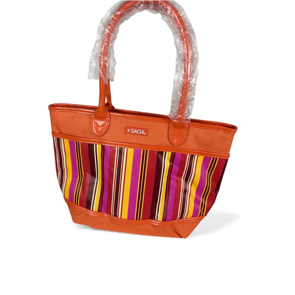 SACHI Orange Stripe Lunch Tote Bag Insulated Cooler Bag Picnic Bag